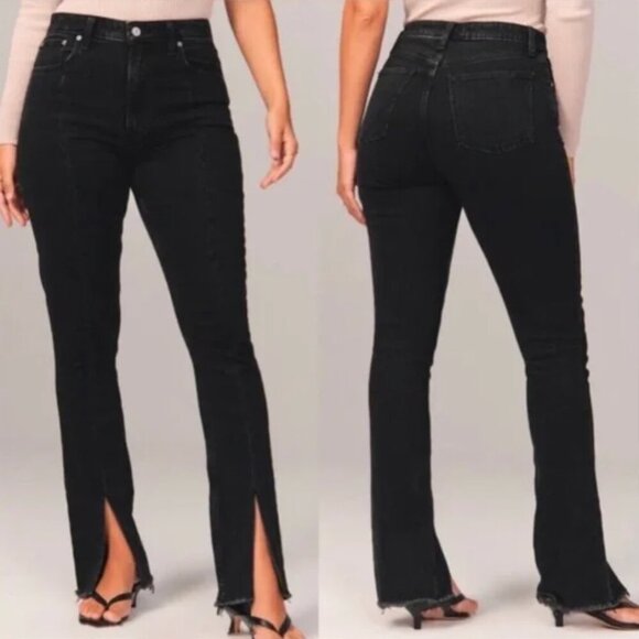 Abercrombie & Fitch Black High Rise Jeans Flared Split Hem Edgy Modern - Size 25 - Picture 13 of 15